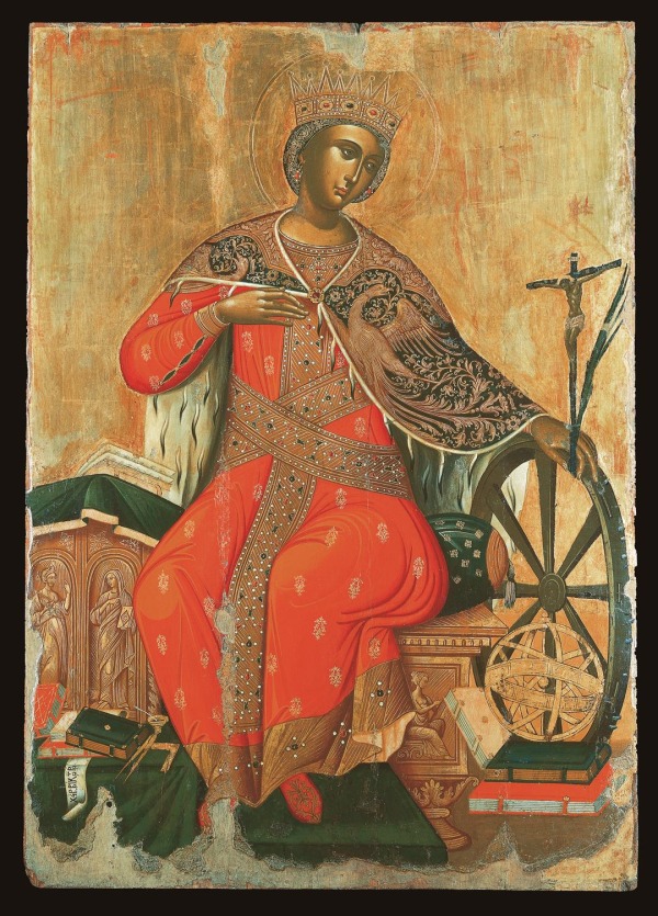 Historical painted icon of Saint Catherine of Alexandria by Victor of Crete.