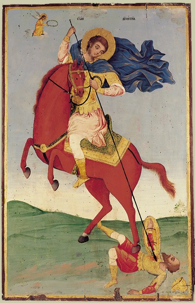 Historical Bulgarian painted icon of Saint Demetrius of Thessalonica.