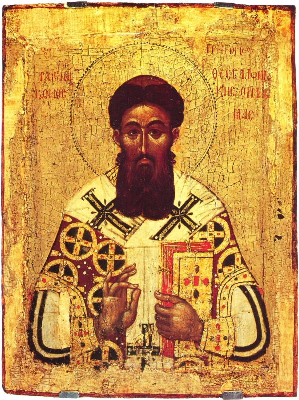 Historical painted icon of Saint Gregory Palamas, shown as a bishop.