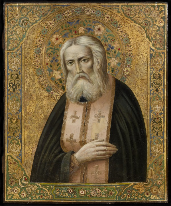 Early-20th-century painted icon of Saint Seraphim of Sarov; not a lifetime photograph.